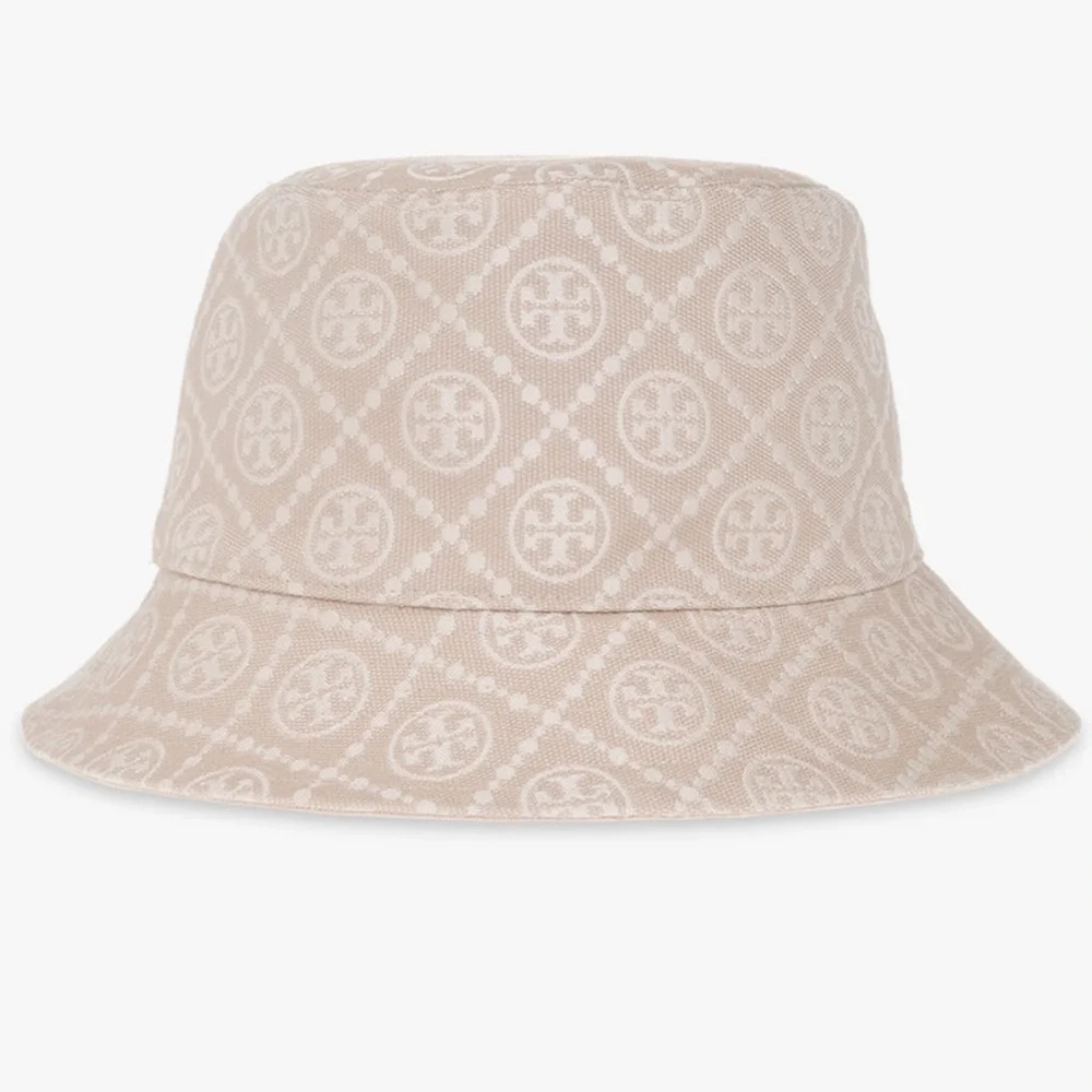 NWT Tory Burch Bucket Logo Tan White Hat